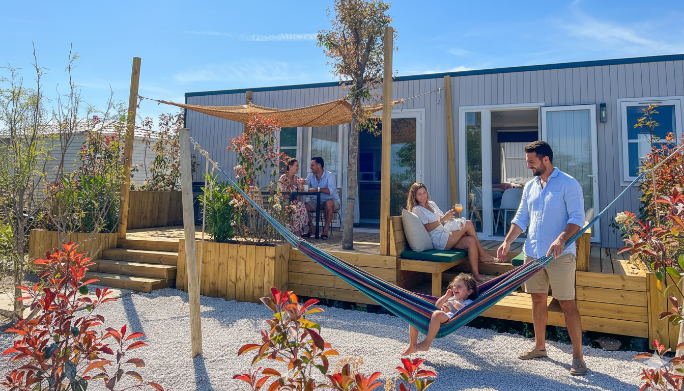 Mobil Home éco-chic avec famille vacanciers